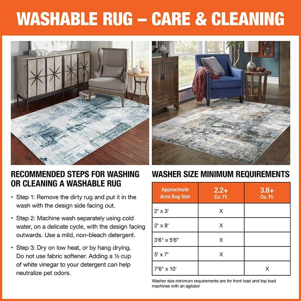 Harmony Machine Washable Blue 7 ft. 6 in. x 10 ft. Abstract Polyester Indoor Area Rug by Home Decorators Collection 4 Harmony Machine Washable Blue 7 ft. 6 in. x 10 ft. Abstract Polyester Indoor Area Rug by Home Decorators Collection - Image 4