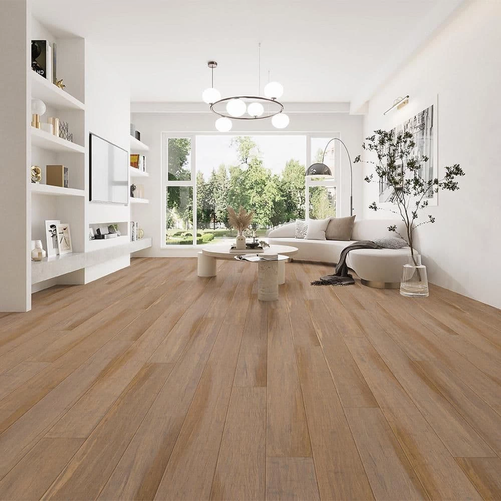 Wire Brushed Strand Woven Sand 3/8 in. T x 5-1/8 in. W x 72-7/8 in. L Engineered Click Bamboo Flooring by Home Decorators Collection 2 Wire Brushed Strand Woven Sand 3/8 in. T x 5-1/8 in. W x 72-7/8 in. L Engineered Click Bamboo Flooring by Home Decorators Collection - Image 2